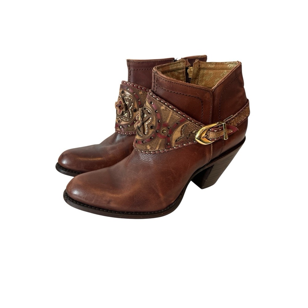 Cuadra Ankle Leather Bootie Women's Size 8.5 Brown Cowgirl Rodeo Ranch Designer‎